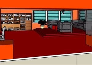 现代详细办公室空间设计SU(草图大师)模型