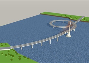 现代过江交通桥梁设计SU(草图大师)模型