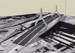 详细独特经典的交通桥梁建筑SU(草图大师)模型