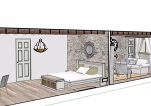 现代住宅室内空间详细的设计SU(草图大师)模型