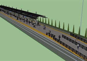 现代详细公交车站候车亭设计SU(草图大师)模型