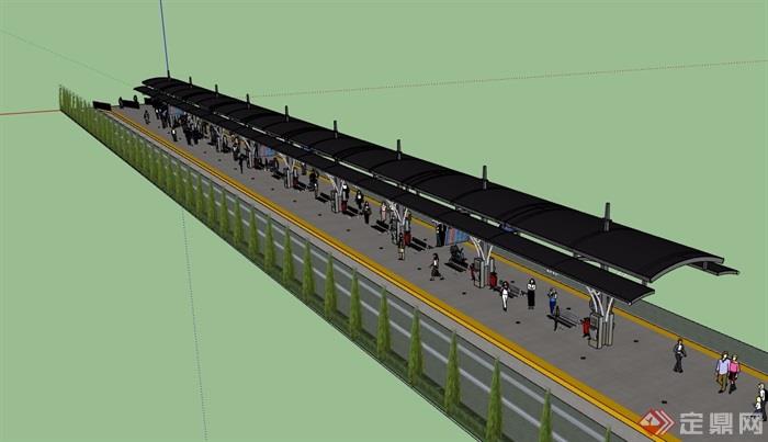 现代详细公交车站候车亭设计su模型