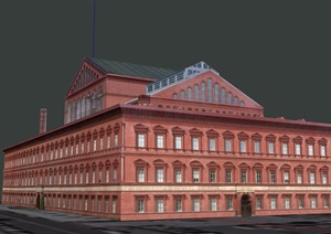 欧式风格详细的大型酒店建筑SU(草图大师)模型