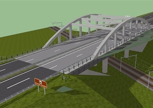 现代详细的交通桥梁SU(草图大师)模型