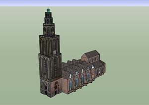 英式风格详细经典的教堂设计SU(草图大师)模型