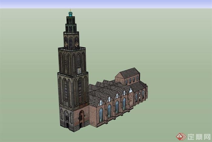 英式风格详细经典的教堂设计su模型