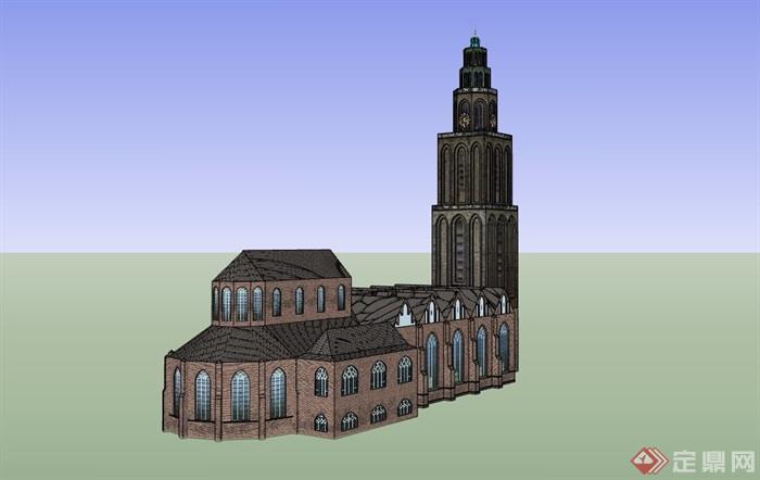 英式风格详细经典的教堂设计su模型