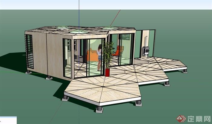 单层现代住宅屋建筑su模型