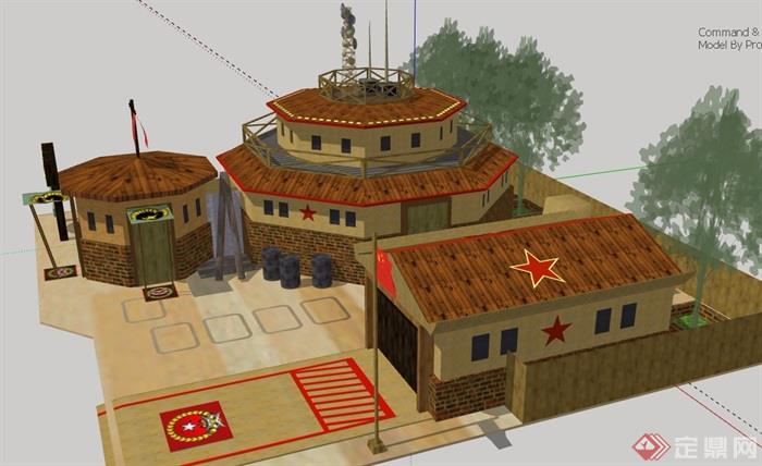 中国指挥中心办公建筑su模型