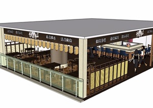 釜吉山料理餐厅设计SU(草图大师)模型