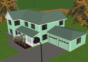 美式经典的独栋住宅别墅SU(草图大师)模型