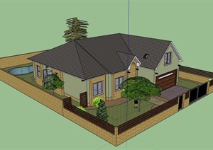 美式风格多层详细的私人独栋别墅设计SU(草图大师)模型
