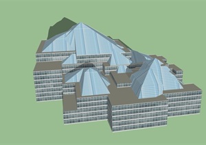 现代多层办公中心建筑SU(草图大师)模型
