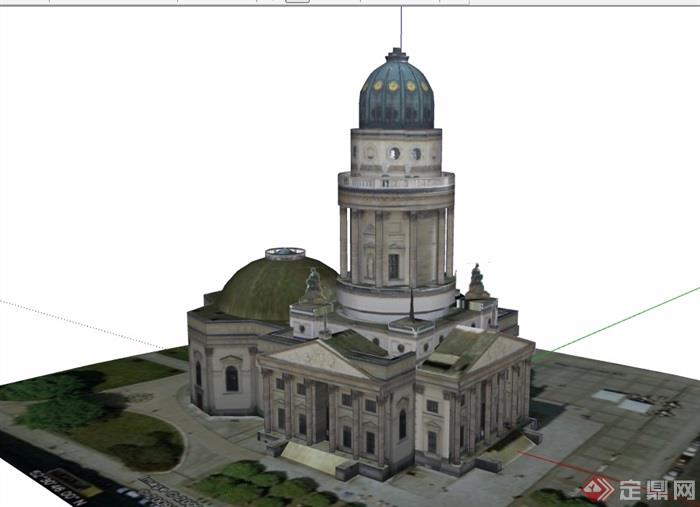 美式风格详细的教堂建筑su模型