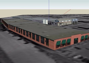 单层详细的工业厂房建筑设计SU(草图大师)模型