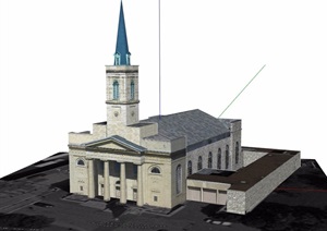 美式风格文化教堂建筑设计SU(草图大师)模型