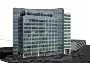现代详细完整的办公大厦楼SU(草图大师)模型