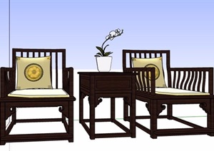 中式太师椅对谈桌椅组合SU(草图大师)模型