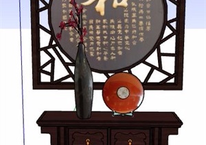 中式风格玄关柜斗柜设计SU(草图大师)模型