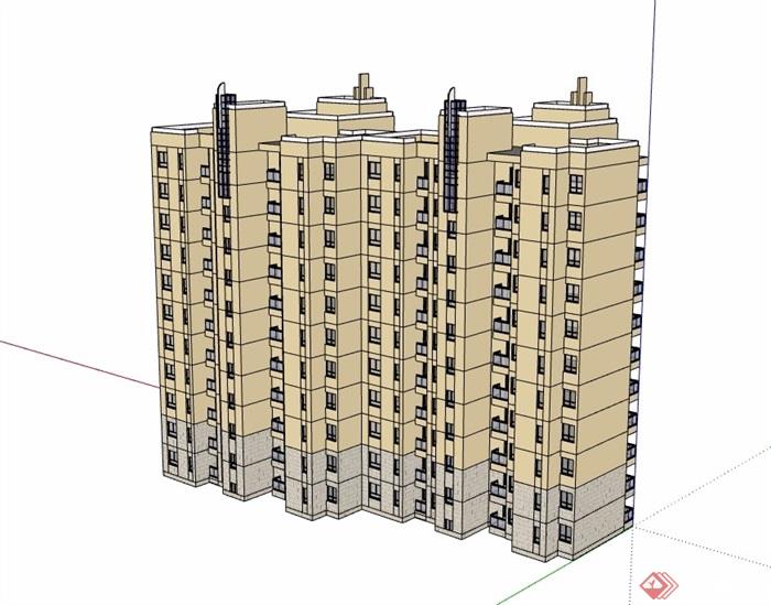 现代详细小区高层住宅楼su模型