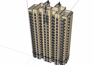 现代详细的住宅高层建筑楼设计SU(草图大师)模型