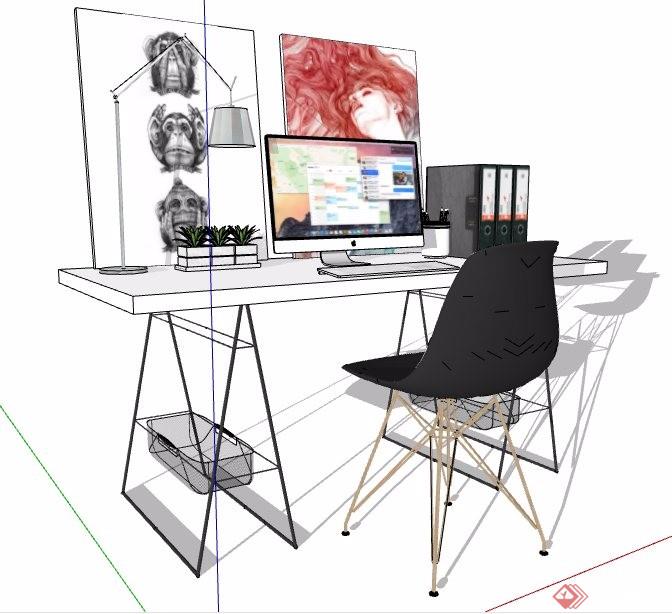 简约书桌椅组合家具设计su模型