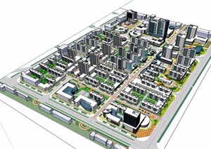 小区规划设计SU(草图大师)模型含建筑