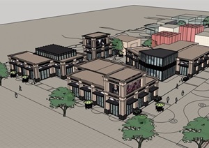 新古典商业多层街边建筑设计SU(草图大师)模型