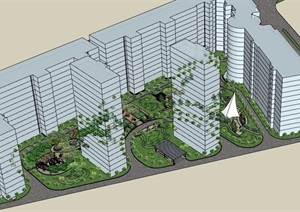 现代风格详细的住宅小区中庭景观SU(草图大师)模型