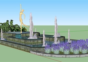 现代雕塑喷泉景观水池设计SU(草图大师)模型