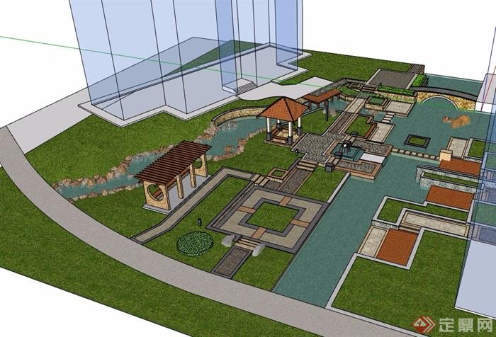简单住宅小区庭院花园su模型