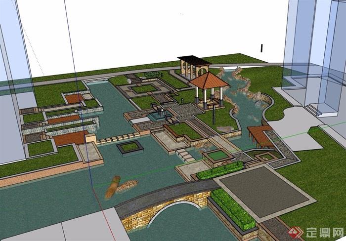 简单住宅小区庭院花园su模型