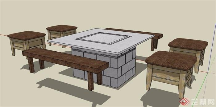 现代户外桌凳组合素材su模型