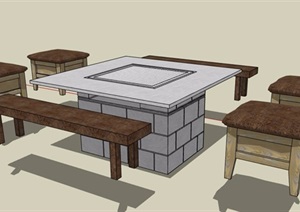 现代户外桌凳组合素材SU(草图大师)模型