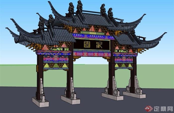 古典中式入口牌坊大门设计su模型