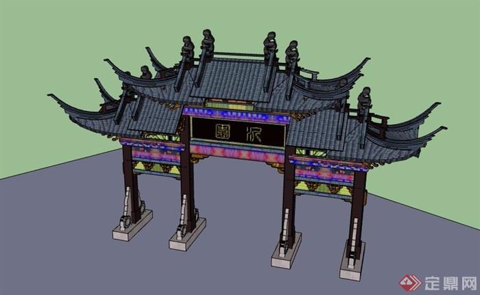 古典中式入口牌坊大门设计su模型