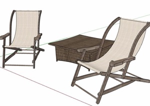 中式躺椅及茶几组合SU(草图大师)模型