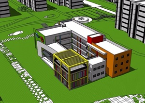 现代详细多层幼儿园建筑楼设计SU(草图大师)模型