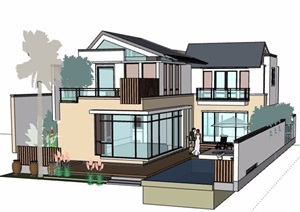 某新中式风格庭院别墅设计SU(草图大师)模型
