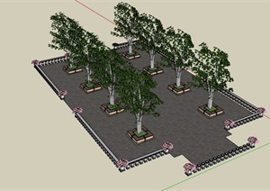现代风格详细休闲小广场景观设计SU(草图大师)模型