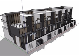 联排详细的住宅小区别墅设计SU(草图大师)模型