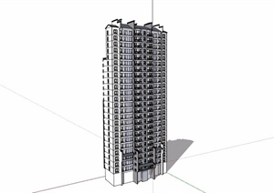 中式小区高层住宅楼建筑设计SU(草图大师)模型