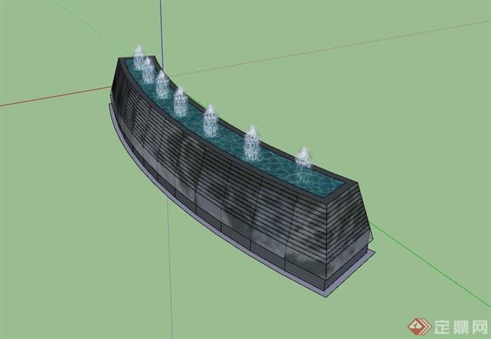弧形喷泉水池设计su模型