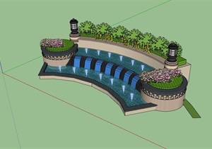 详细的现代喷泉水池素材设计SU(草图大师)模型