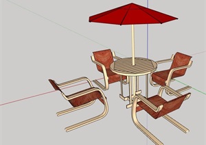 伞桌椅详细完整设计SU(草图大师)模型