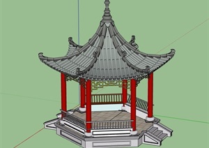 古典中式风格详细完整亭子SU(草图大师)模型
