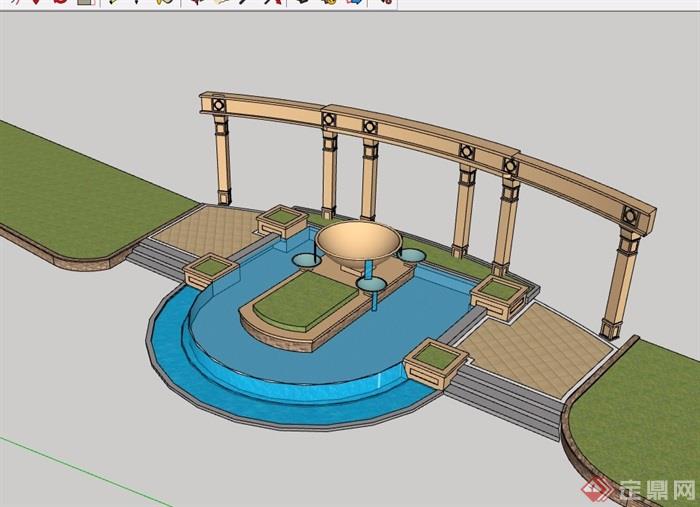 欧式风格详细水池设计su模型