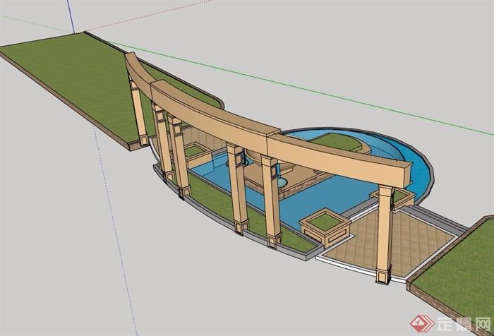 欧式风格详细水池设计su模型