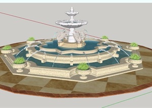 大理石雕塑喷泉水景设计SU(草图大师)模型