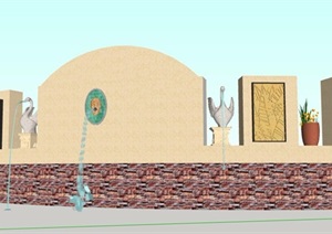 现代喷泉水景墙设计SU(草图大师)模型